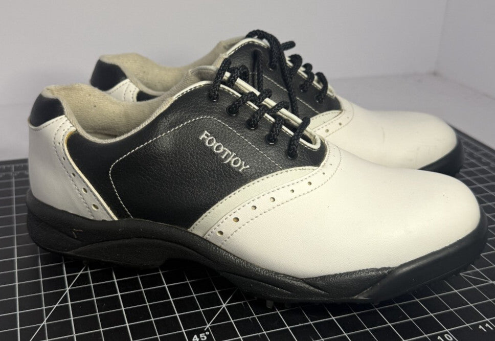 FootJoy Womens Golf Shoes Size 7.5 Oxford Two Tone Black White Spikes Lace Up