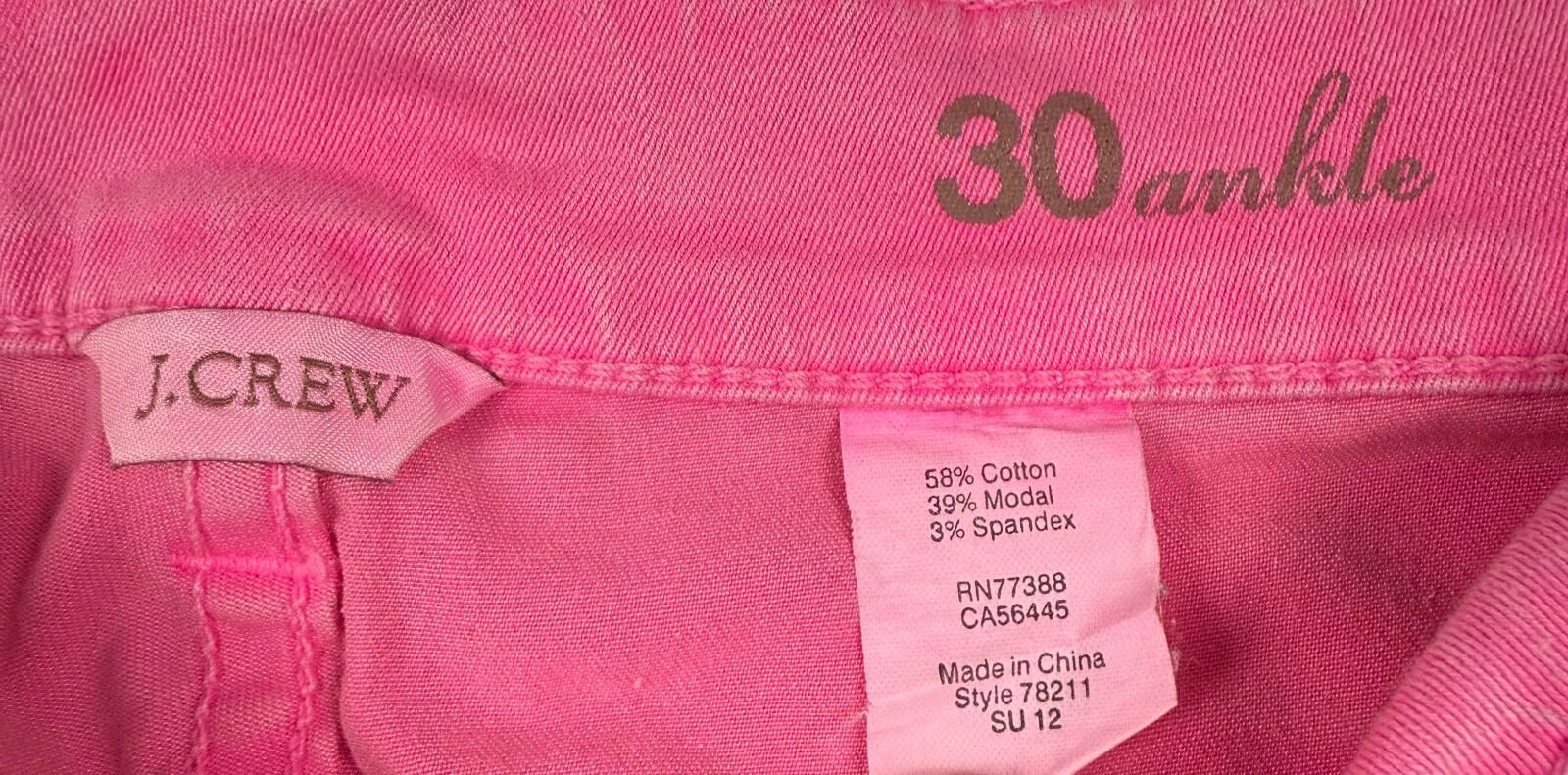 J Crew Toothpick Ankle Jeans Womens Sz 30 Pink Cotton Stretch 5 Pocket Zip Ankle