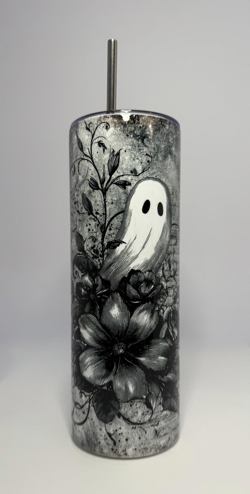 20 oz Ghost Flower Stainless Steel Tumbler with Lid, Straw