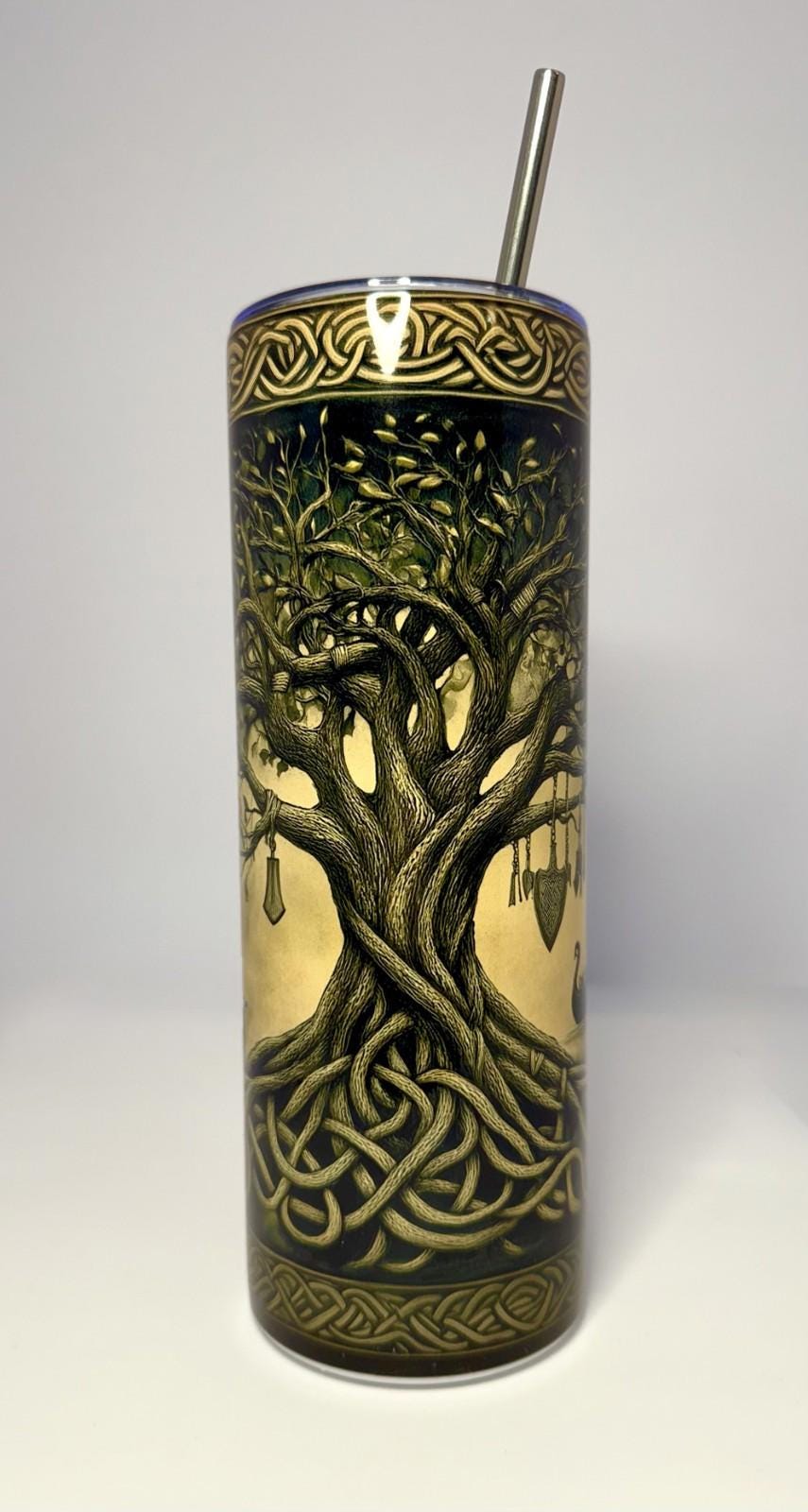 20 oz Viking Tree of Life Stainless Steel Tumbler with Lid, Straw