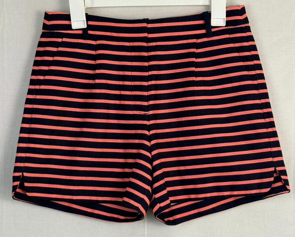 J Crew Striped Womens Shorts Size 4 Preppy Mid Rise 100% Cotton Dark Blue Coral