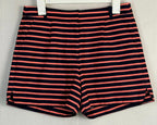 J Crew Striped Womens Shorts Size 4 Preppy Mid Rise 100% Cotton Dark Blue Coral