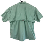 Columbia PFG 2XL XXL Solid Short Sleeve Button-Down Shirt Green Fishing Pockets