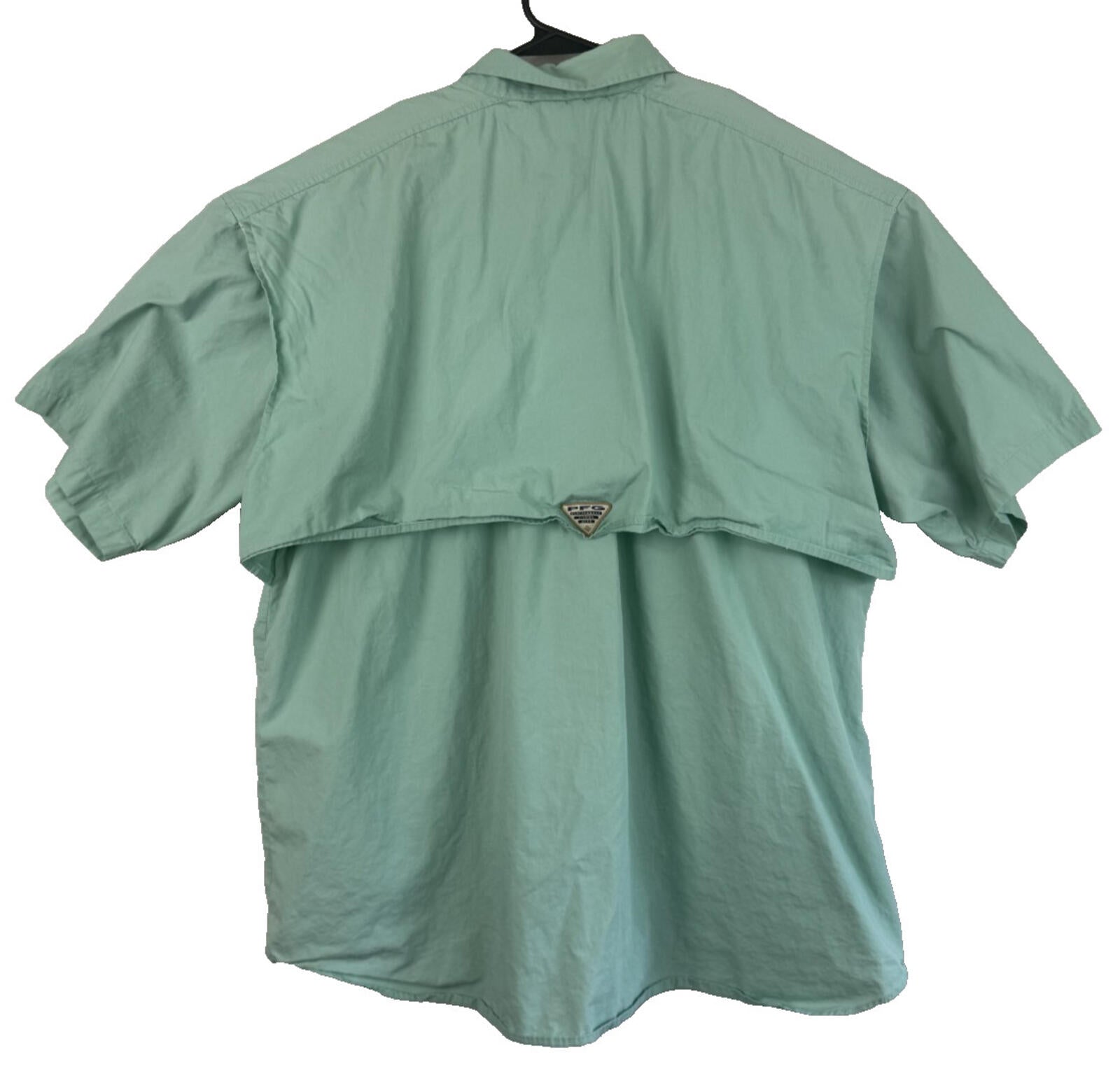 Columbia PFG 2XL XXL Solid Short Sleeve Button-Down Shirt Green Fishing Pockets