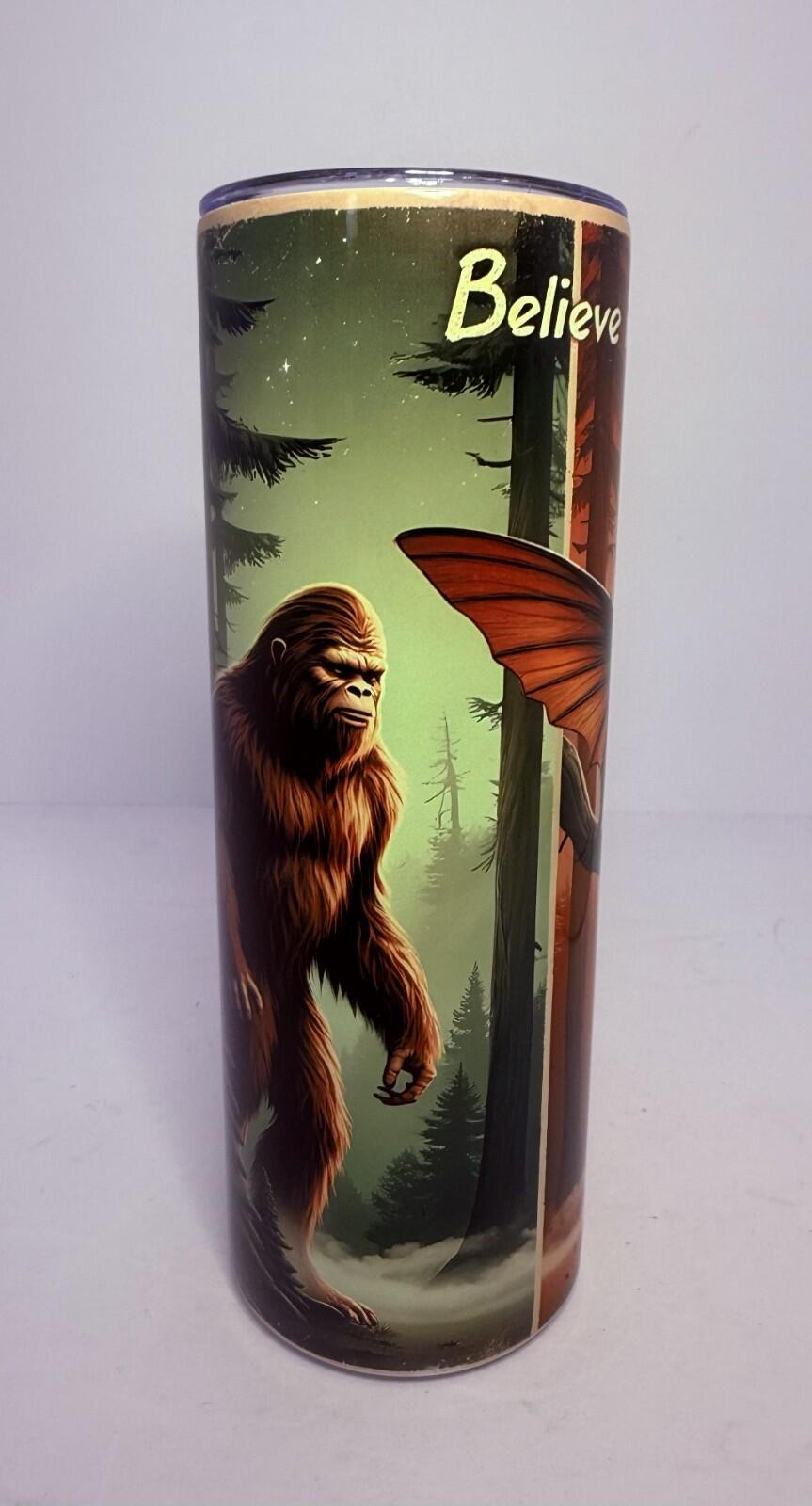 20 oz Believe in the Unknown Stainless Steel Tumbler with Lid, Straw Cryptid