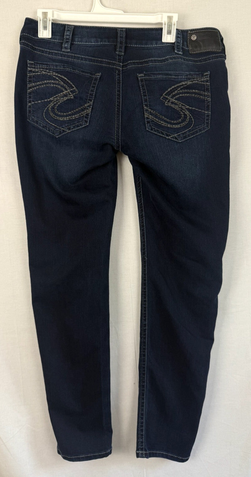 Silver Jeans Suki Mid Super Stretch Womens 34x31 Dark Wash Denim 9” Rise
