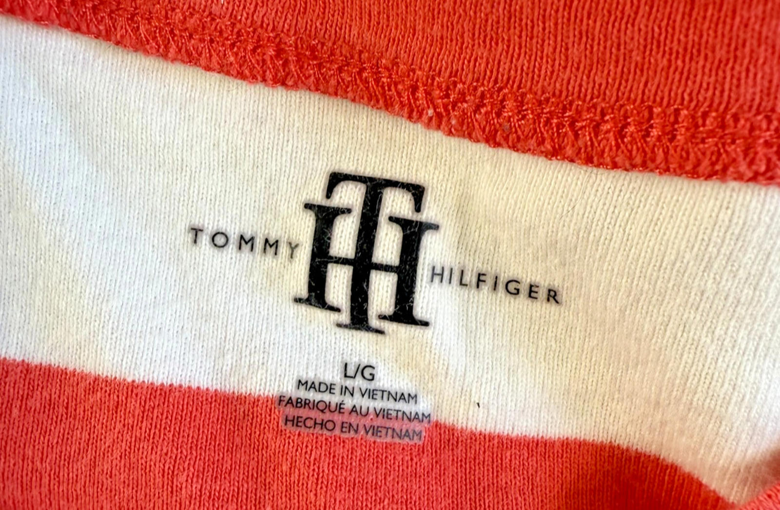 Tommy Hilfiger Striped V-Neck Stretch Cotton Long Sleeve T Shirt Womens Sz L