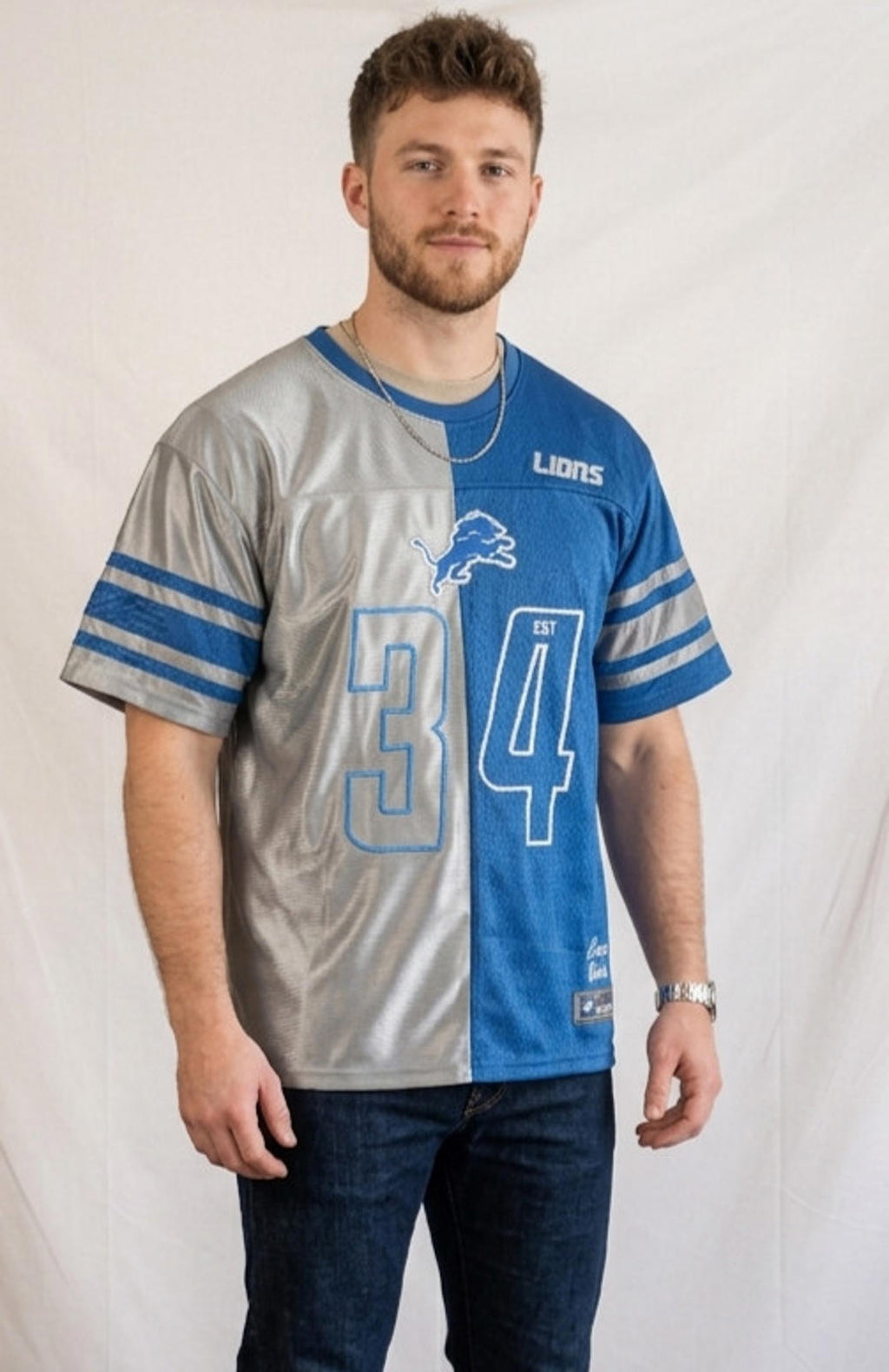 Detroit Lions Half practice/Half on-field Jersey Mens Sz M - NFL