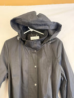 Calvin Klein Women Jacket Sz M Trench Coat Black Slash Pocket Removable Hooded