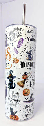 20 oz Hocus Pocus Stainless Steel Tumbler with Lid, Straw Halloween