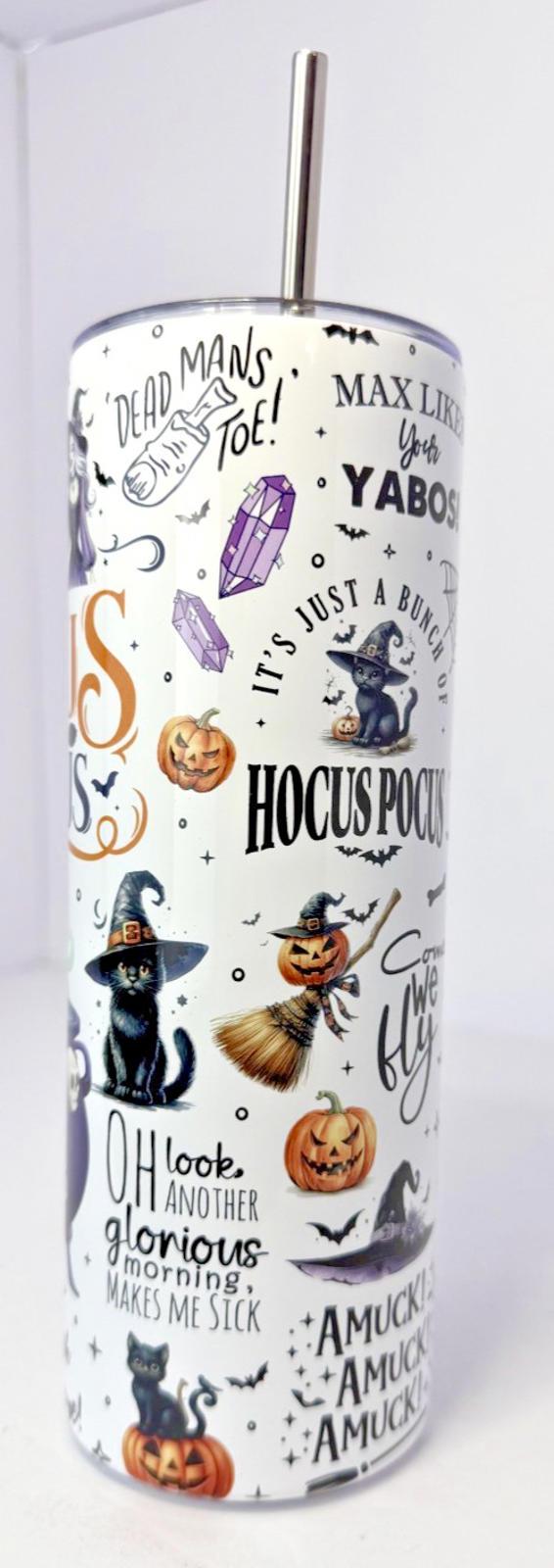 20 oz Hocus Pocus Stainless Steel Tumbler with Lid, Straw Halloween