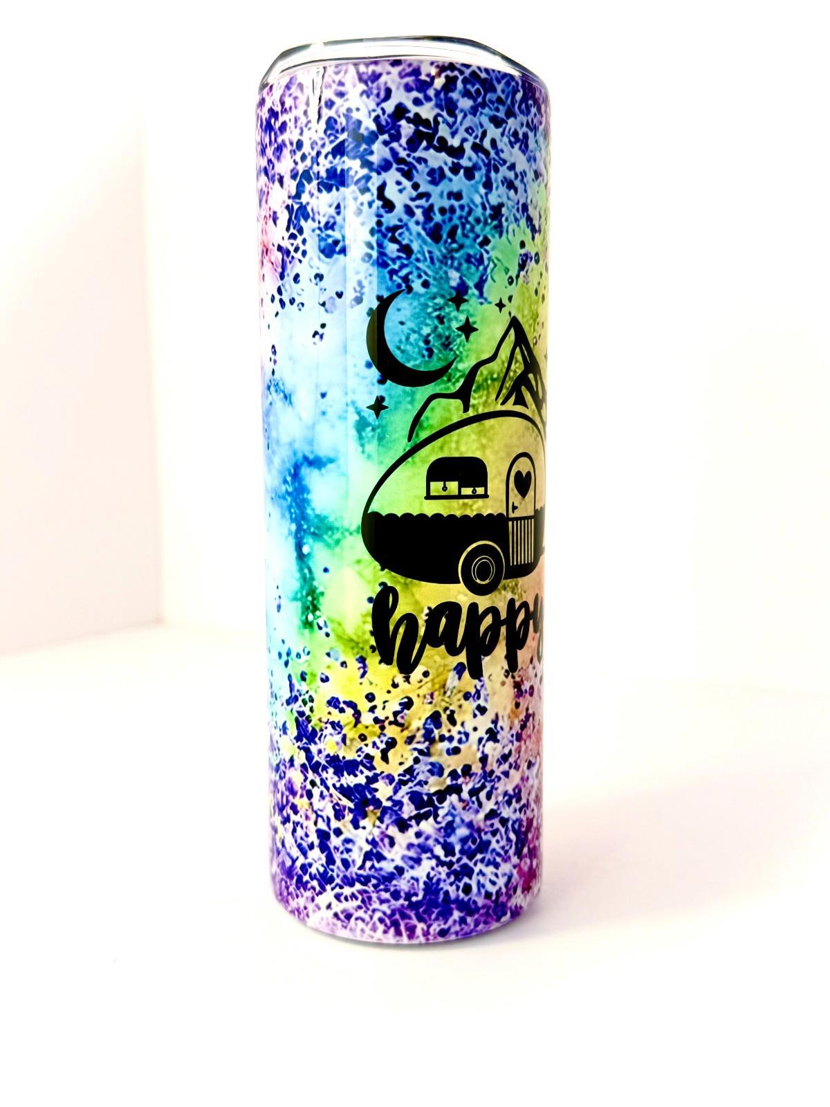 20 oz Happy Camper Colorful Stainless Steel Tumbler with Lid, Straw