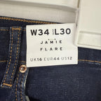 Topshop Jeans Size 12 Womens Jamie Flare Stretch Dark Wash Raw Hem