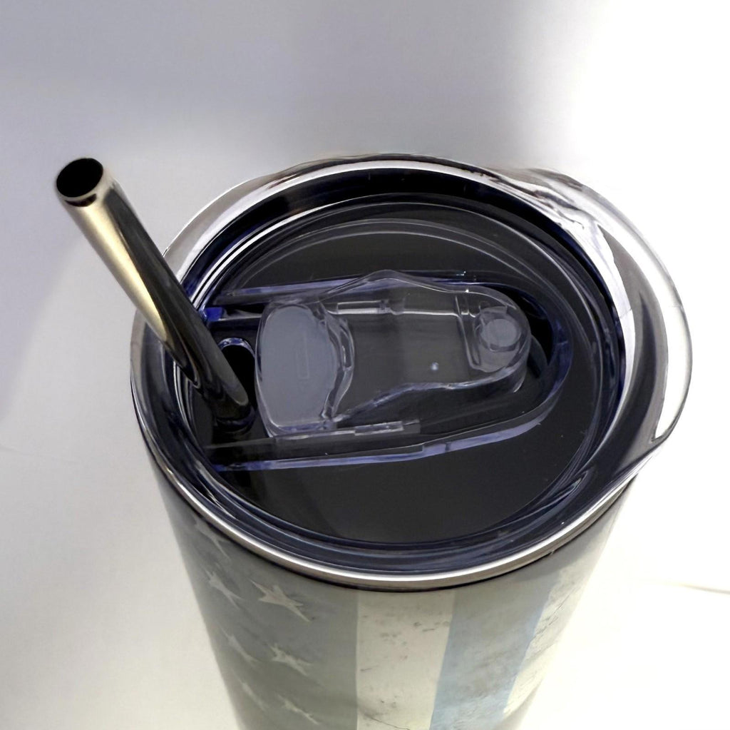 20 oz Blue Line Skull Stainless Steel Tumbler with Lid, Straw