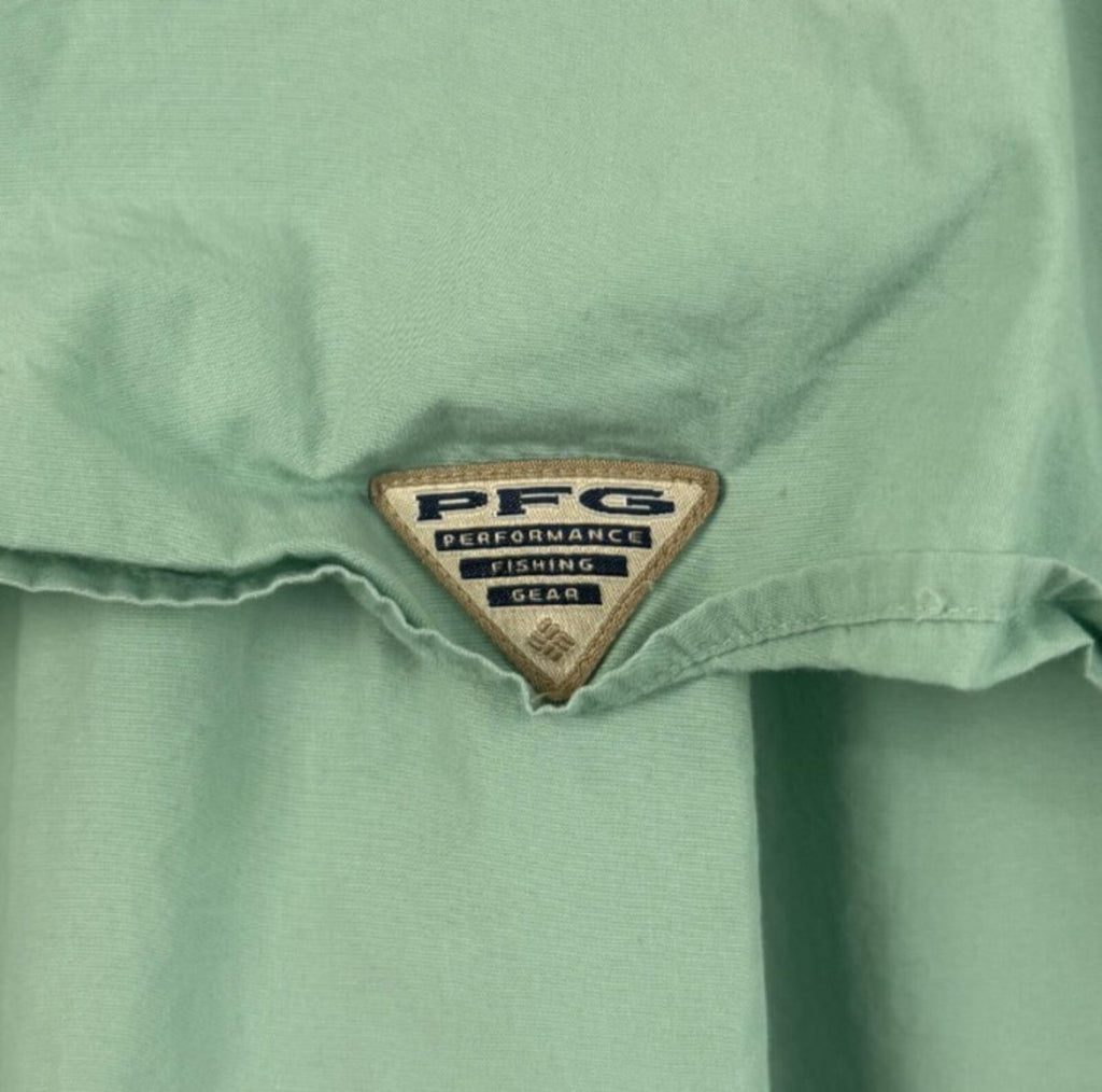 Columbia PFG 2XL XXL Solid Short Sleeve Button-Down Shirt Green Fishing Pockets