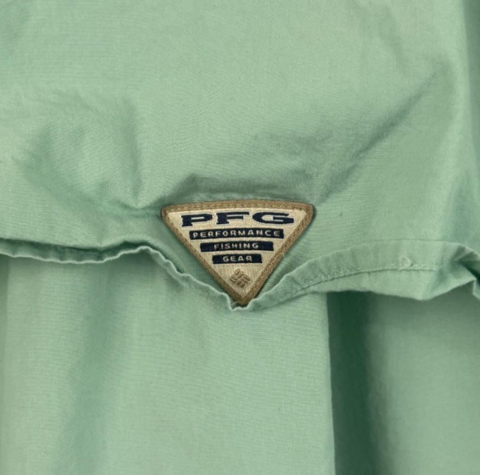 Columbia PFG 2XL XXL Solid Short Sleeve Button-Down Shirt Green Fishing Pockets