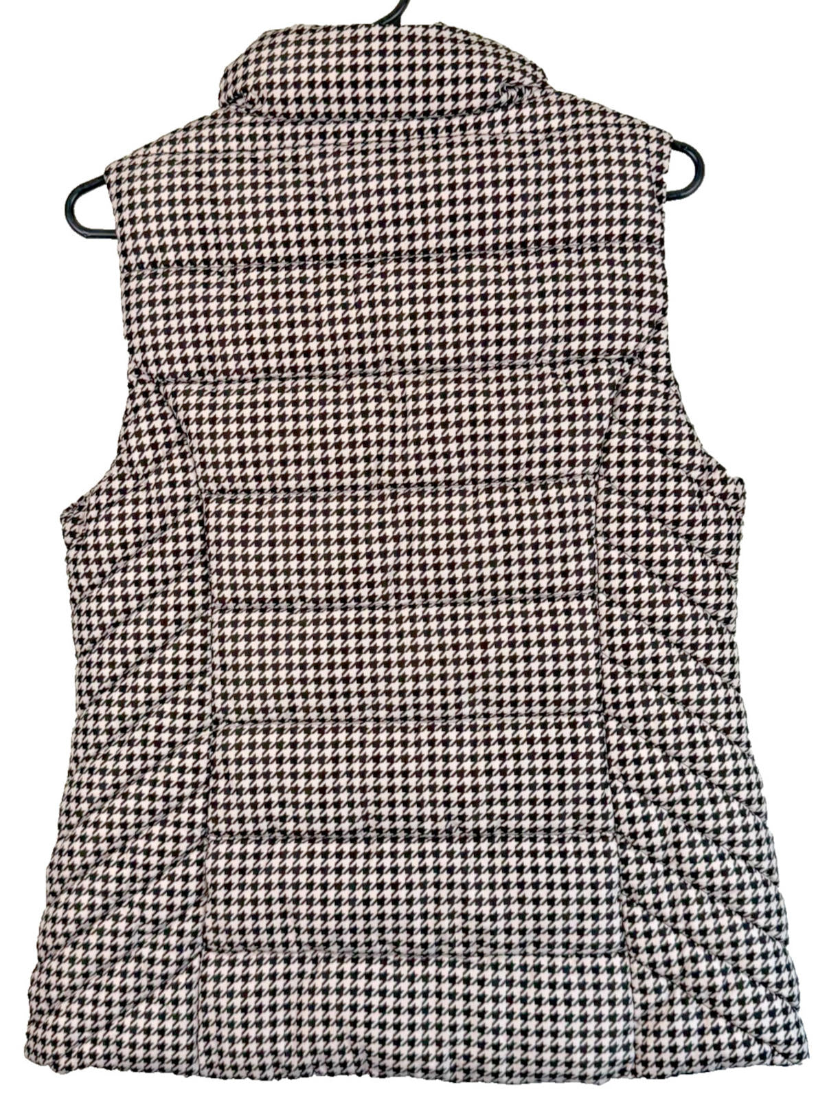 TOMMY HILFIGER Puffer Vest Womens Small Classic Houndstooth Jacket Black White