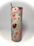 20 oz Flowers and LadyBugs Stainless Steel Tumbler with Lid, Straw