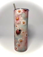 20 oz Flowers and LadyBugs Stainless Steel Tumbler with Lid, Straw