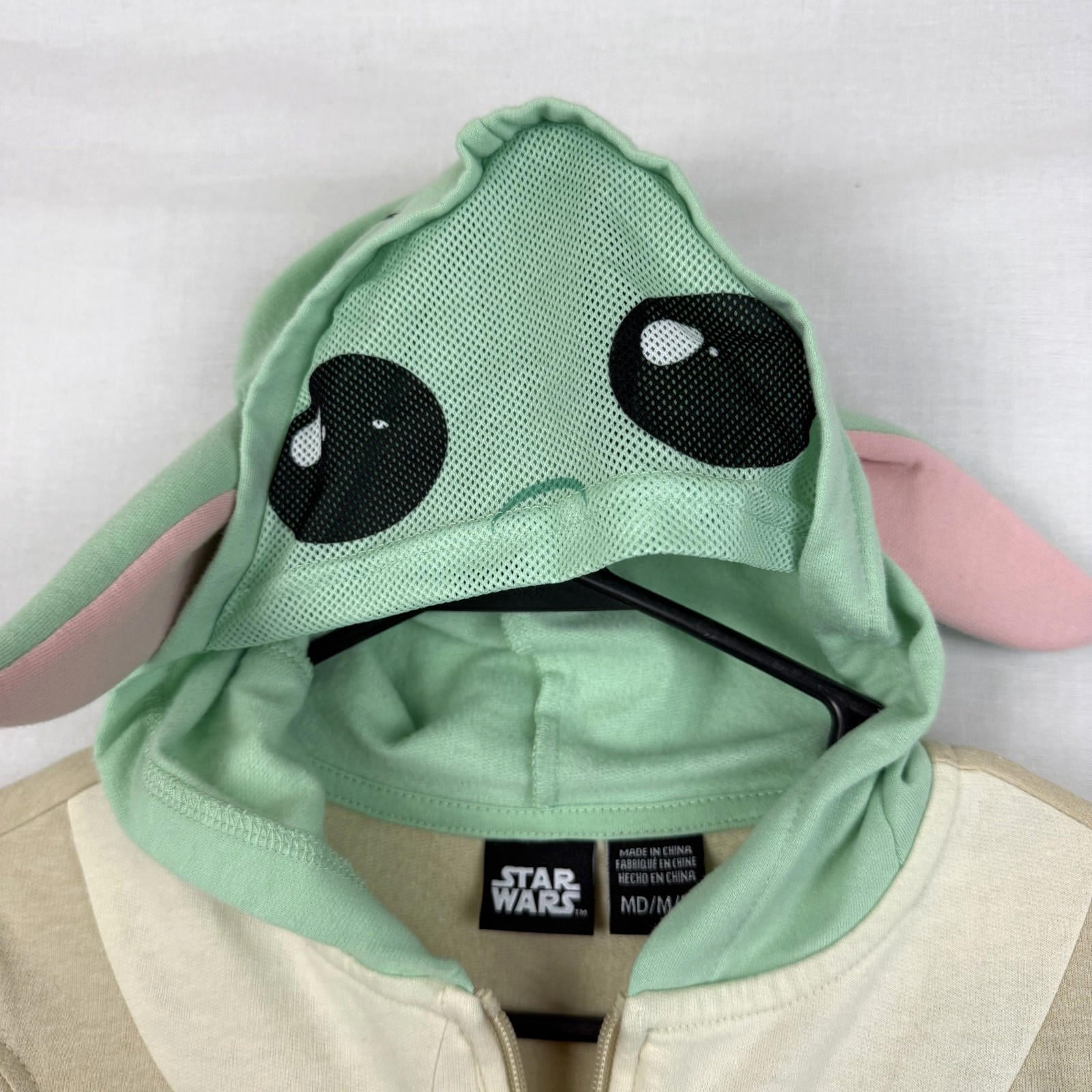 Star Wars Baby Yoda Grogu Hoodie Youth Size M Zip Up Sweatshirt w/ Ears on Hood