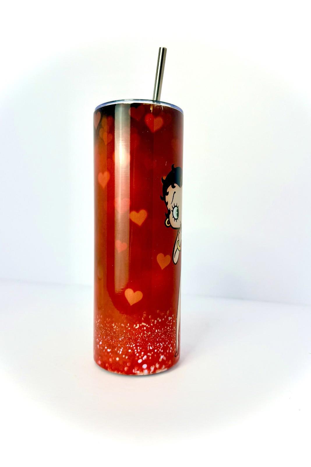 20 oz Betty Boop Hearts Stainless Steel Tumbler with Lid, Straw