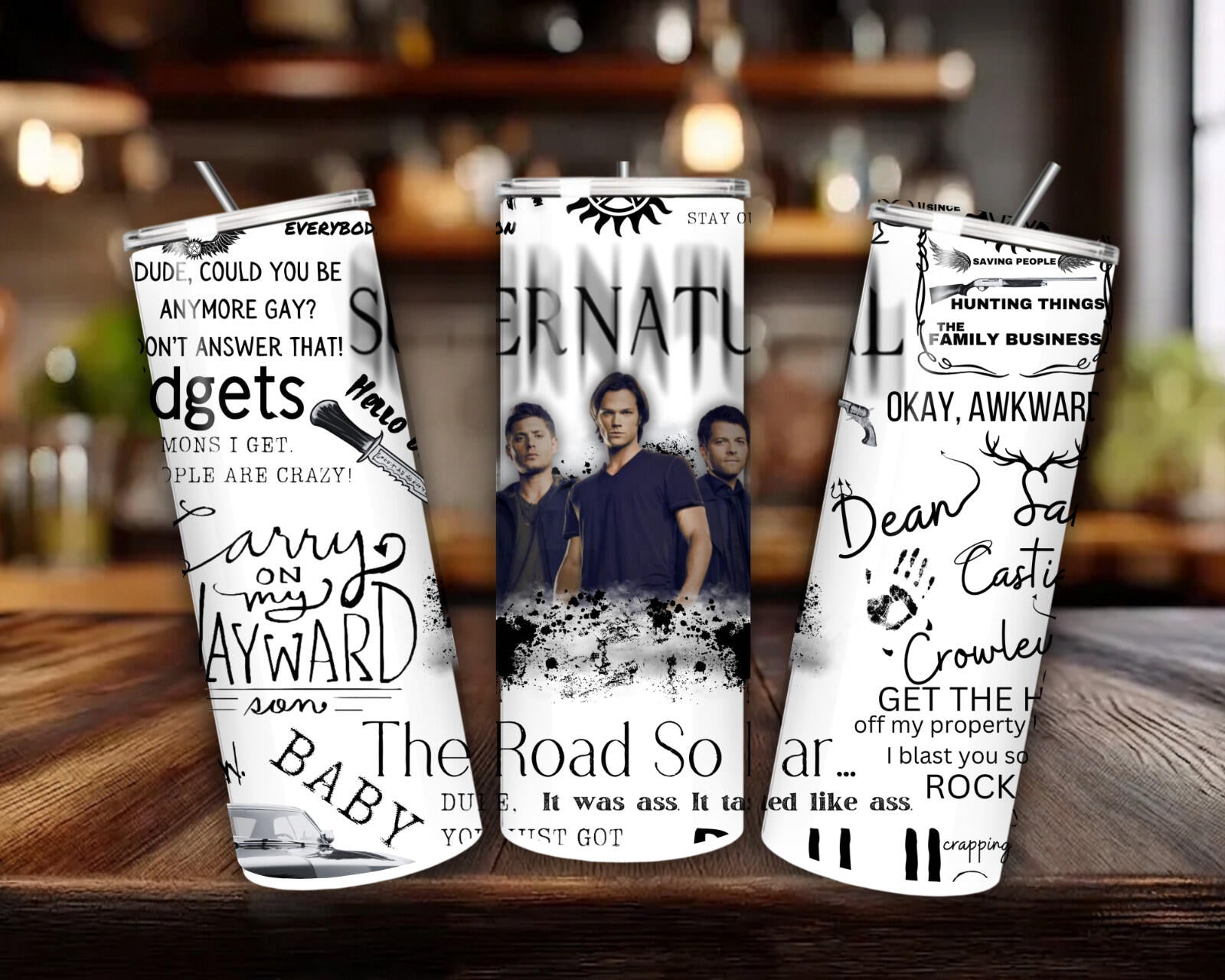 20 oz Supernatural Stainless Steel Tumbler with Lid, Straw - White