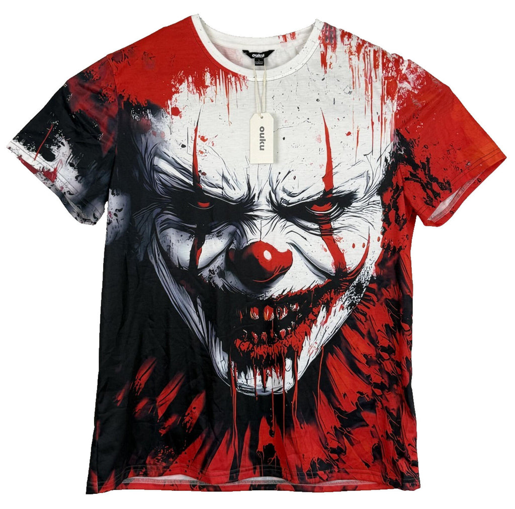 NWT Ouku Creepy Clown Pennywise Mens Size L All-Over Print Short Sleeve