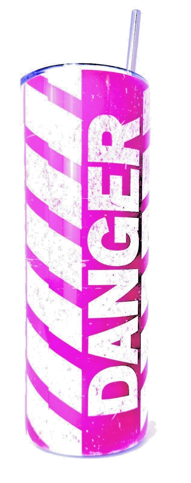 20 oz Neon Pink Danger Warning Stainless Steel Tumbler with Lid, Straw