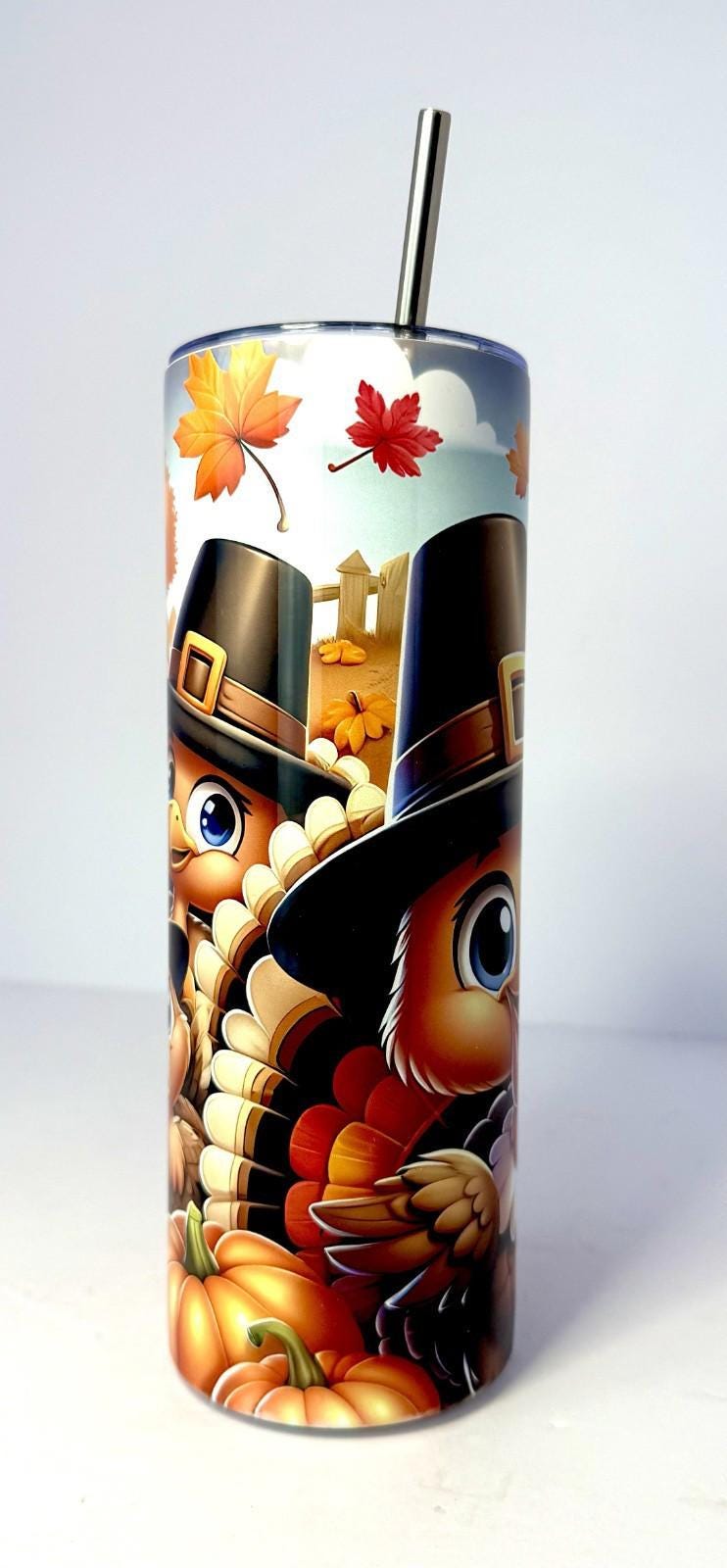 20 oz Pilgrim Turkey Stainless Steel Tumbler with Lid, Straw