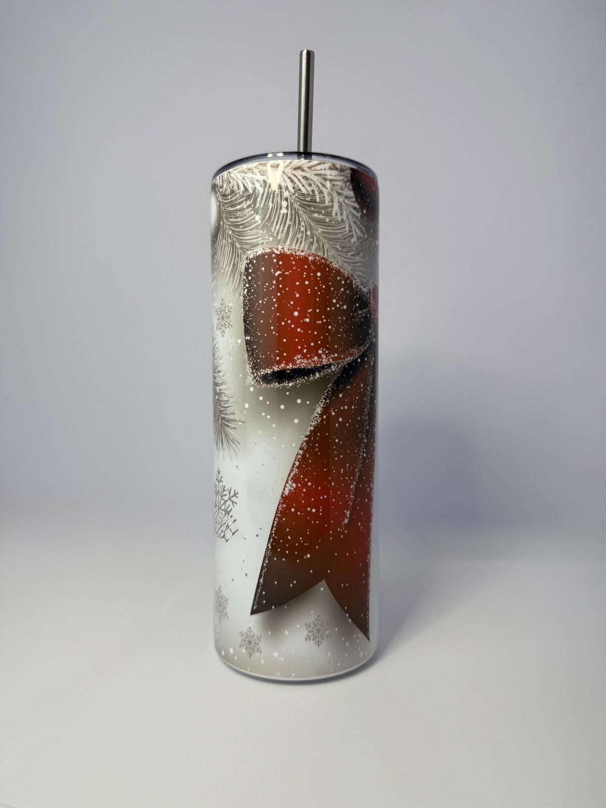 20 oz Christmas Bow Stainless Steel Tumbler with Lid, Straw