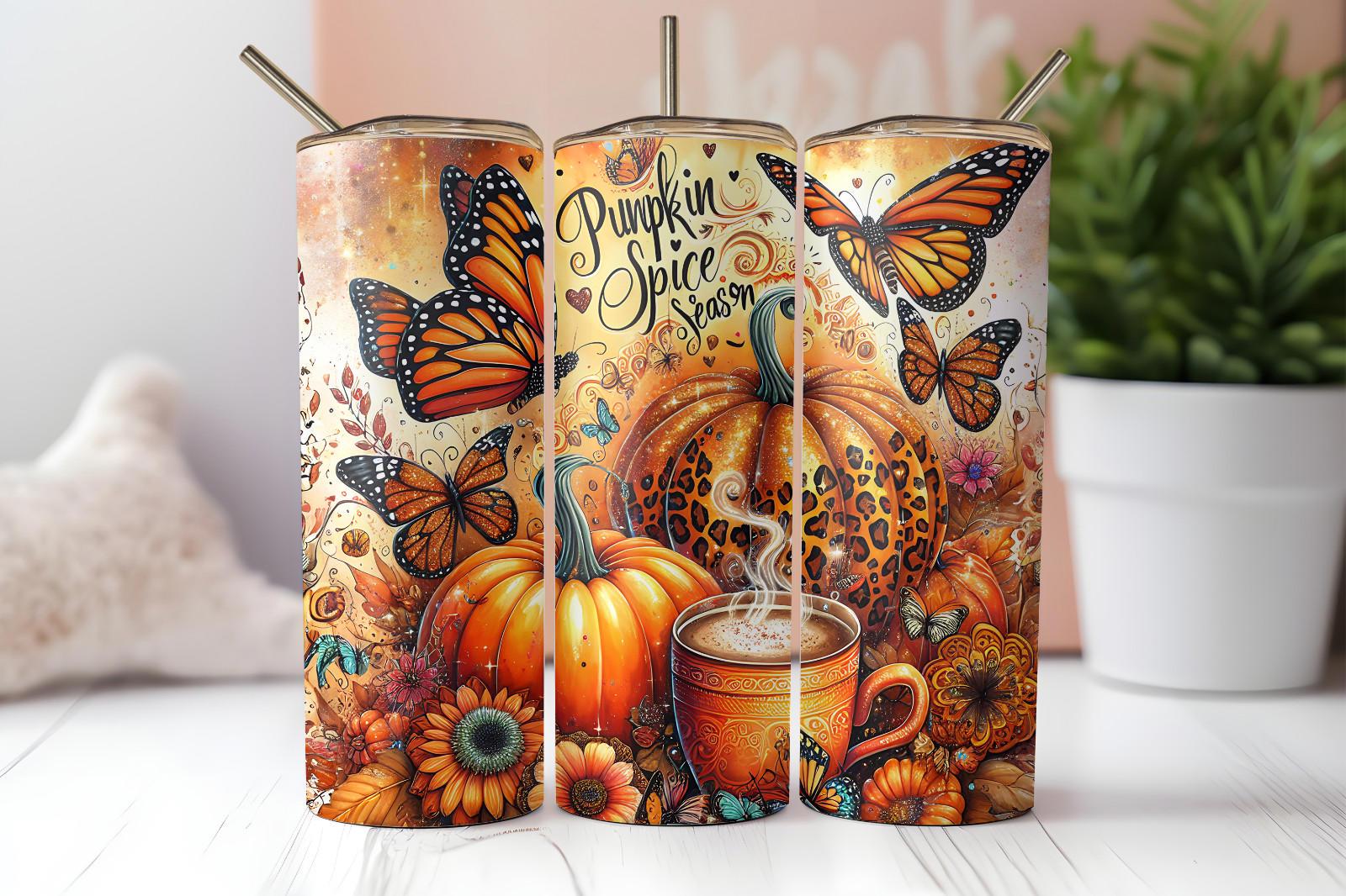 20 oz Pumpkin Spice Season Stainless Steel Tumbler with Lid, Straw