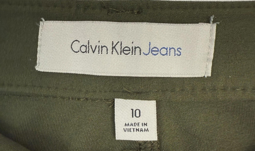 Calvin Klein Womens Pants 10 Green Straight Pant Leggings Zip Viscose