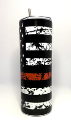 20 oz Fire Dept Red Line Stainless Steel Tumbler with Lid, Straw