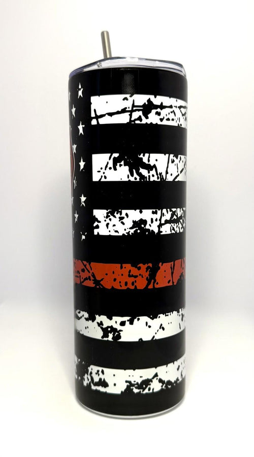 20 oz Fire Dept Red Line Stainless Steel Tumbler with Lid, Straw