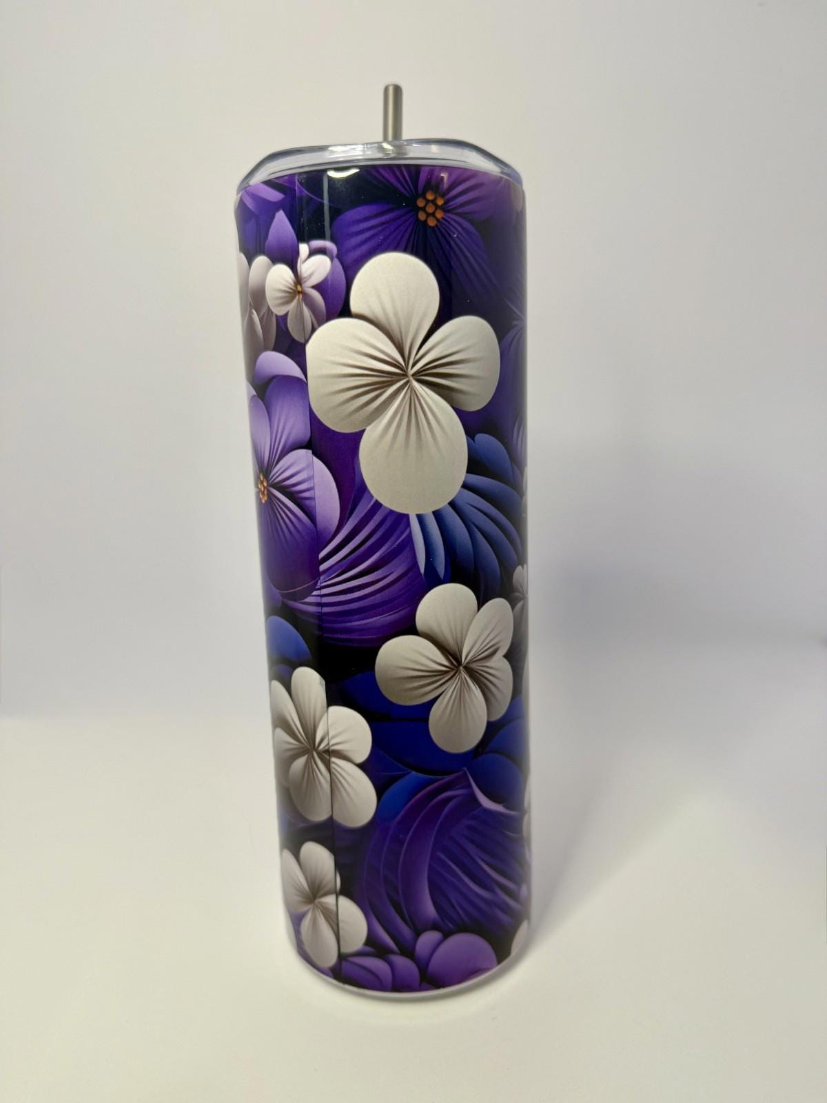 20 oz African Violets Stainless Steel Tumbler with Lid, Straw