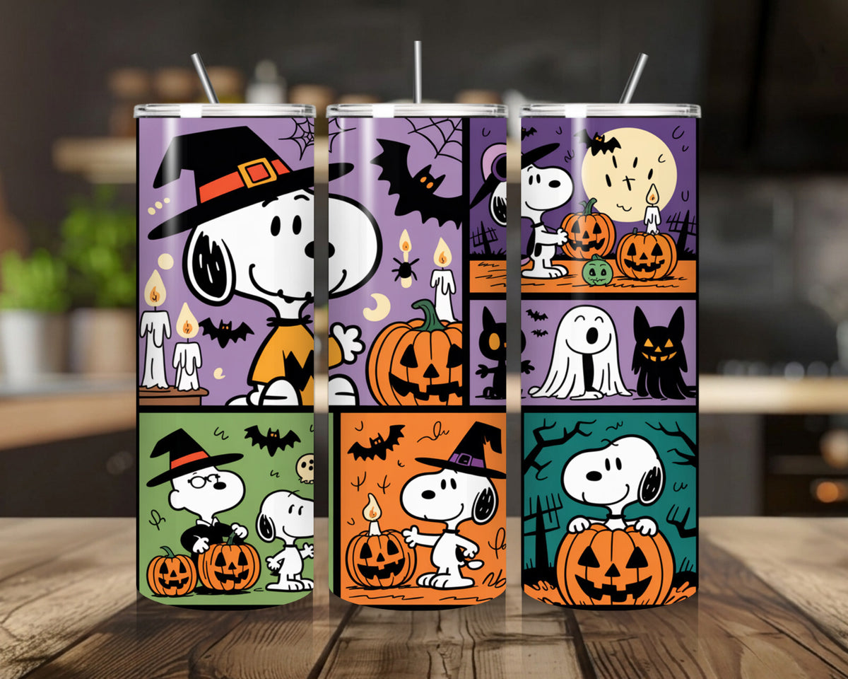20 oz Snoopy Halloween Stainless Steel Tumbler with Lid, Straw - Peanuts