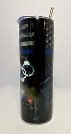 20 oz Police Stainless Steel Tumbler with Lid, Straw
