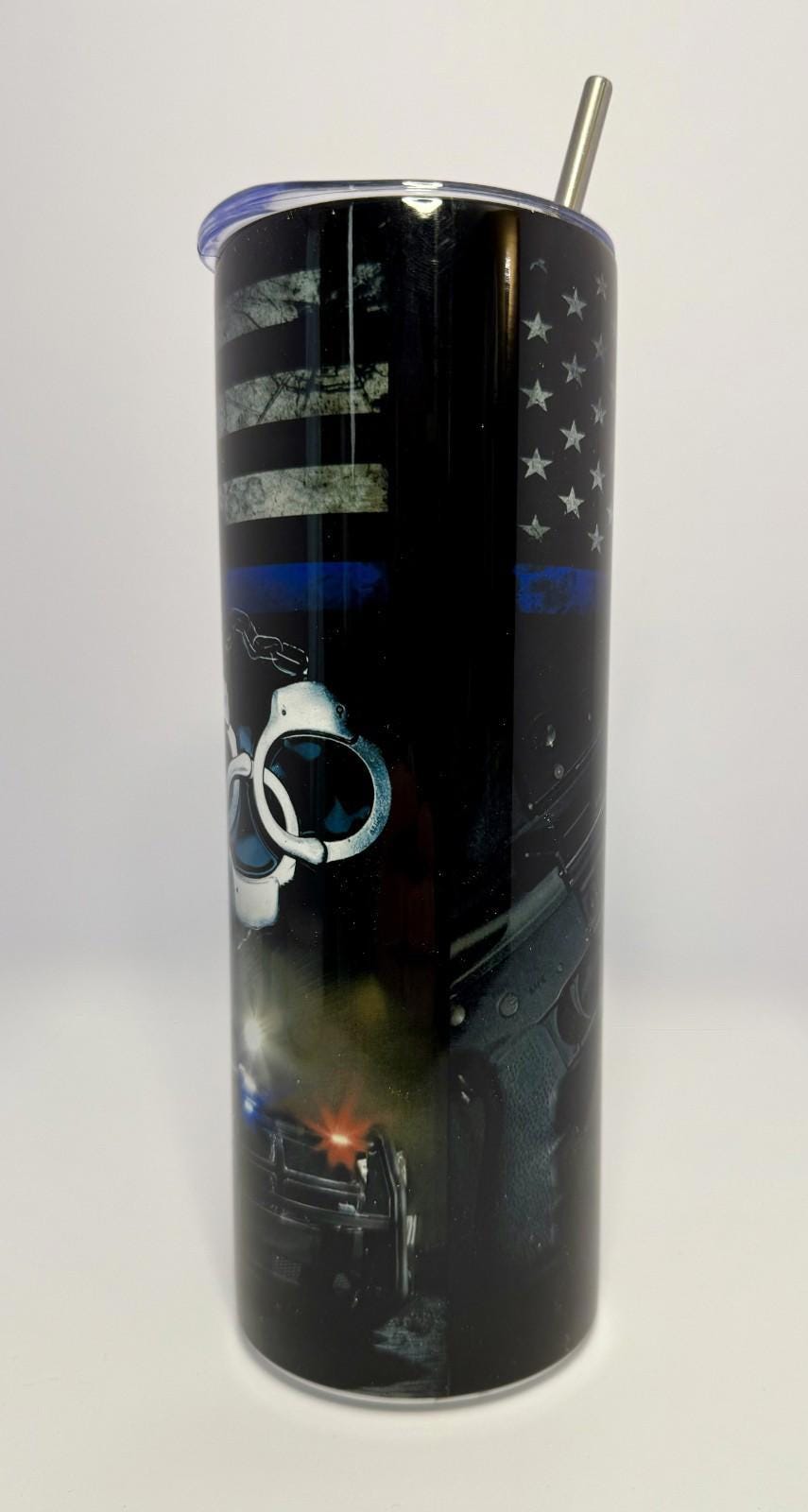 20 oz Police Stainless Steel Tumbler with Lid, Straw