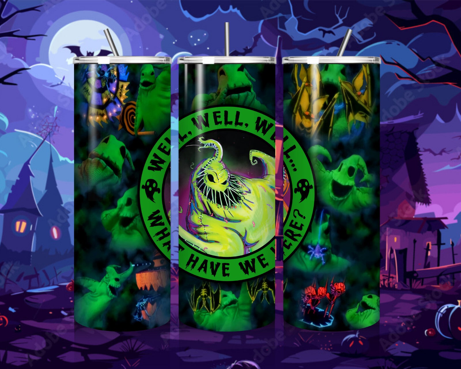 20 oz Glow in the Dark Oogie Boogie Stainless Steel Tumbler with Lid, Straw