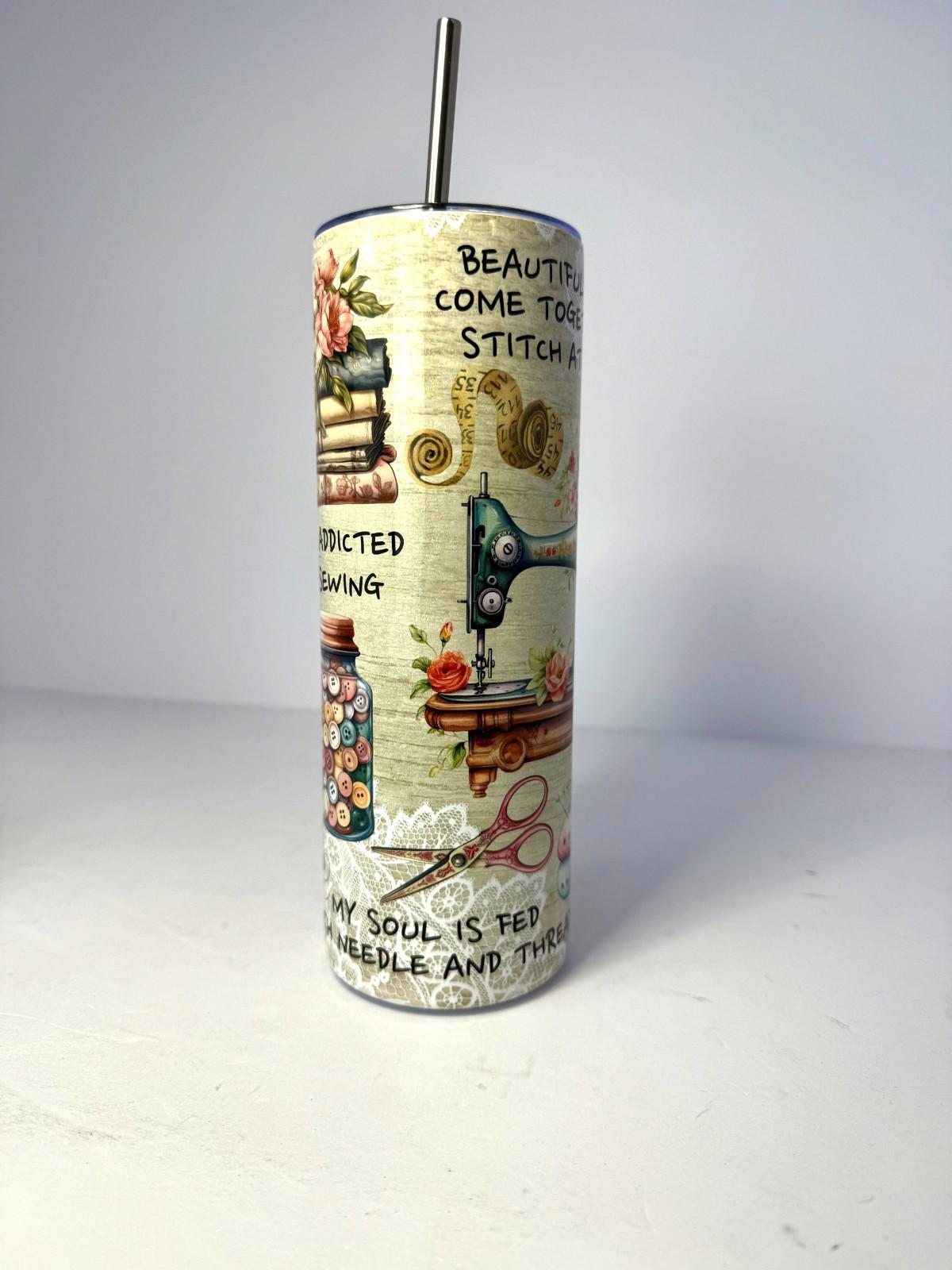 20 oz Crafting/Sewing Stainless Steel Tumbler with Lid, Straw