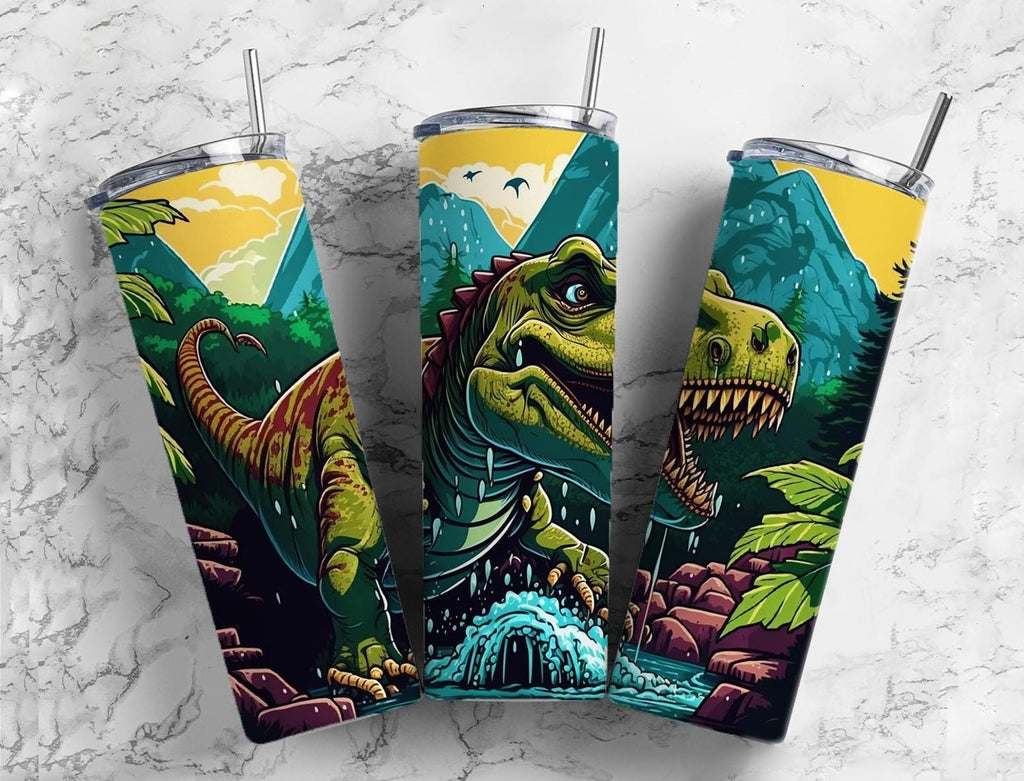20 oz T-Rex Stainless Steel Tumbler with Lid and Straw