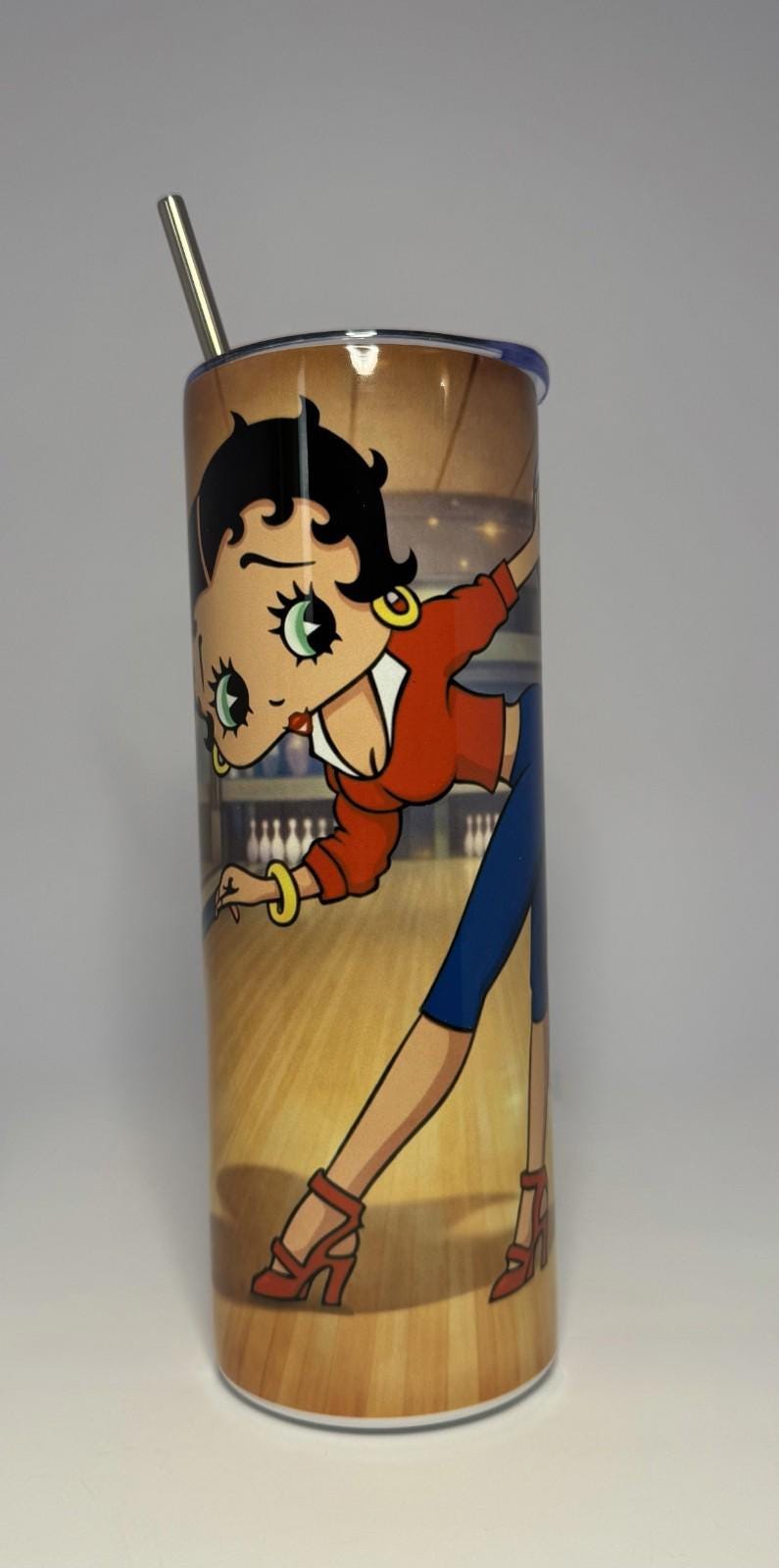 20 oz Bowling Betty Boop Stainless Steel Tumbler with Lid, Straw