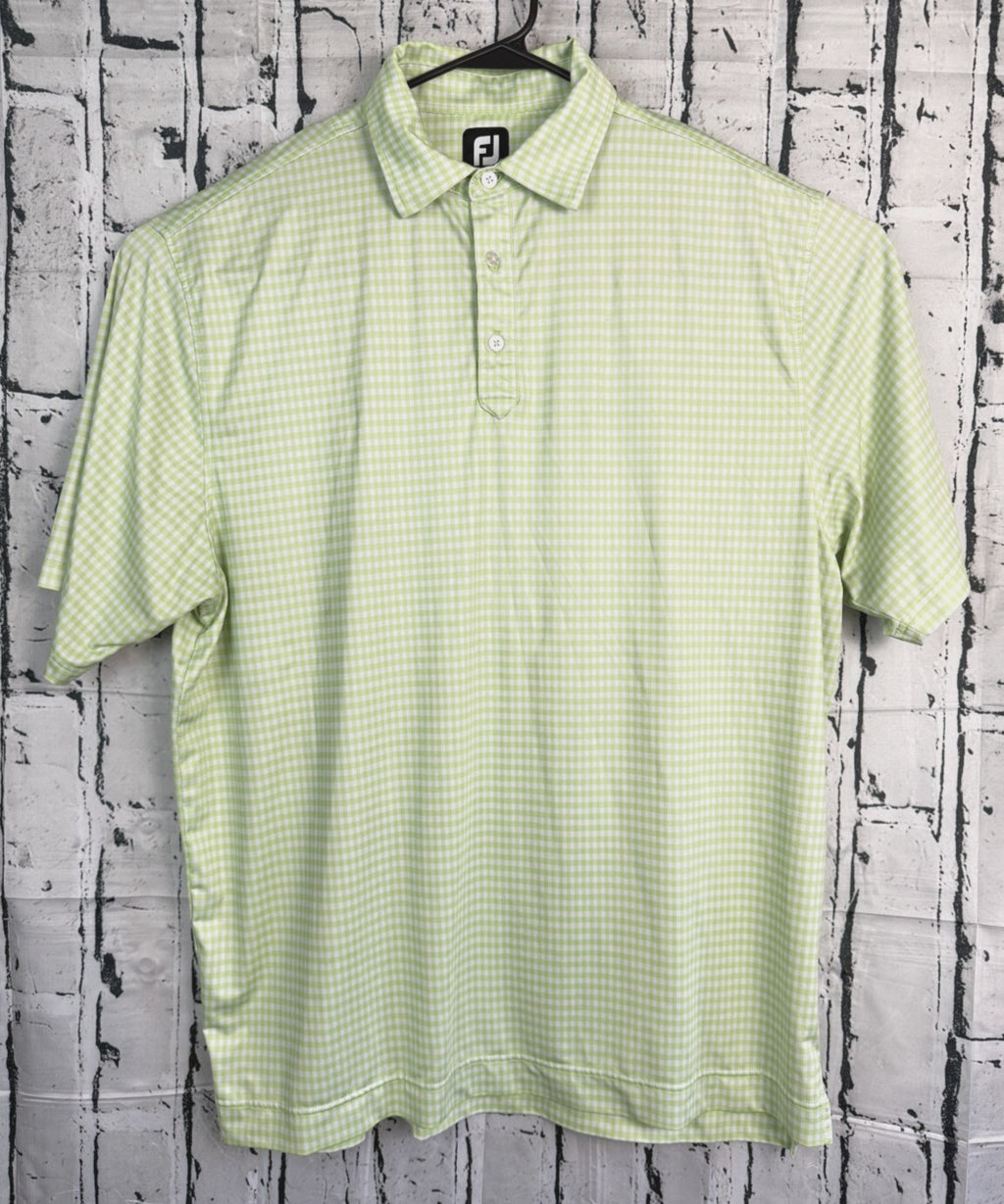 FJ FootJoy Polo Shirt Mens Size XL Tall Green Checkered Casual Golf Short Sleeve