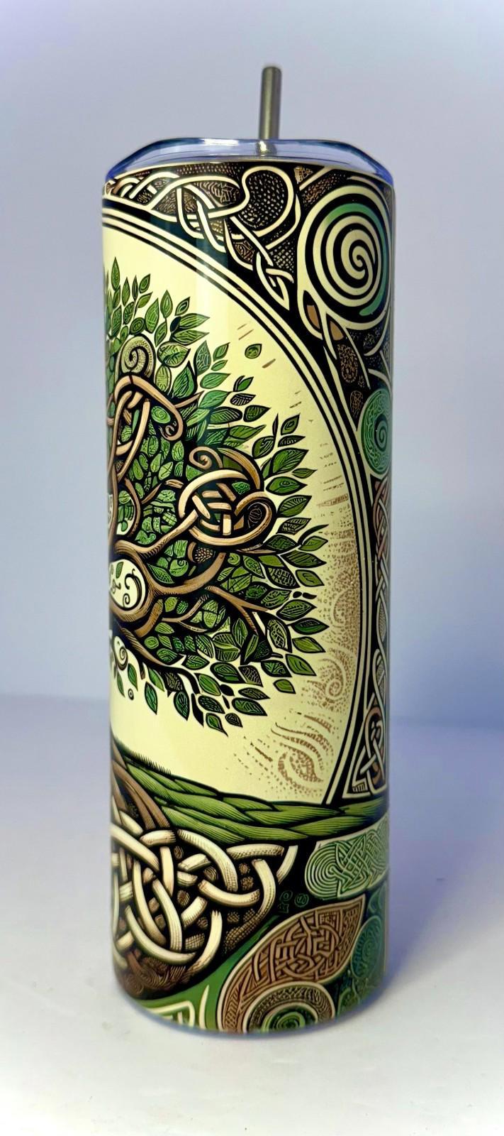 20 oz Tree of Life Stainless Steel Tumbler with Lid, Straw