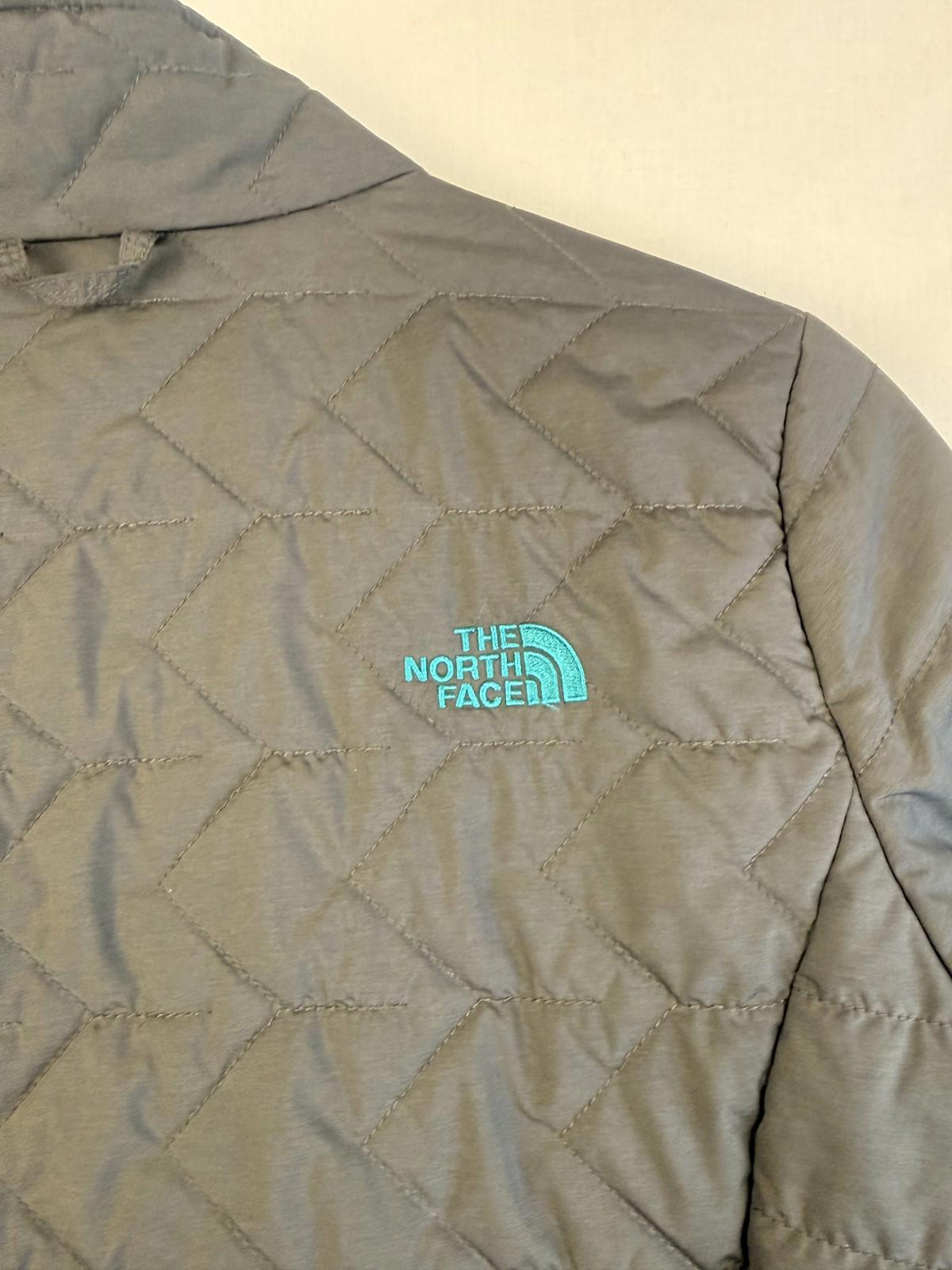 The North Face Women's Gray Quilted Full Zip Jacket M/M Teal Accents