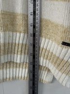 Calvin Klein Striped Turtleneck Sweater Womens XS Tan White Knit - Soft and Cozy