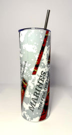 20 oz Marines Stainless Steel Tumbler with Lid, Straw