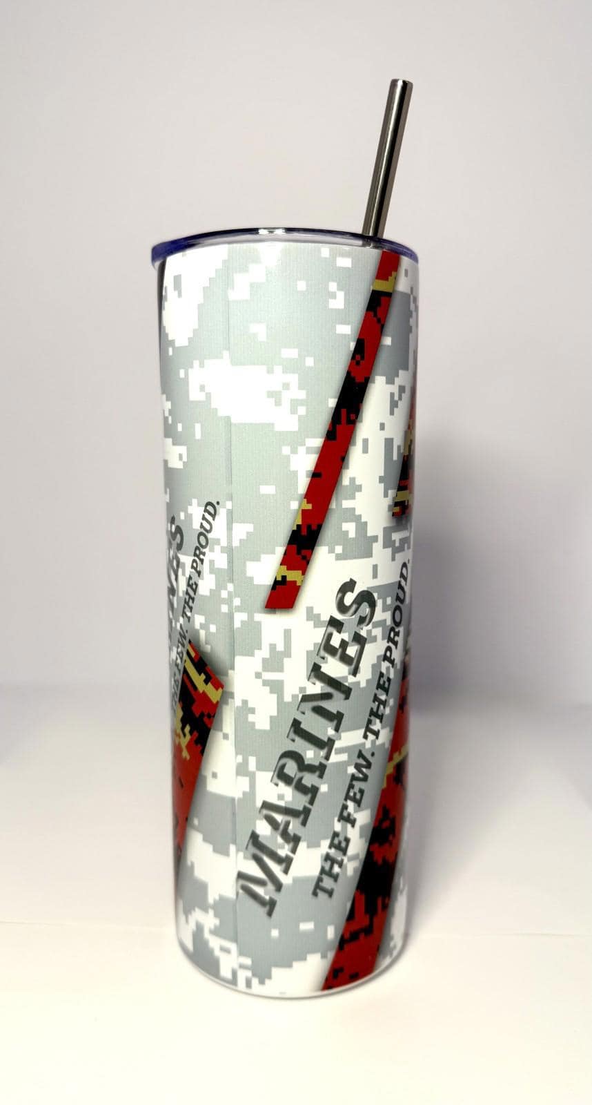 20 oz Marines Stainless Steel Tumbler with Lid, Straw