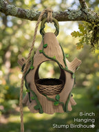 3D Printed 8 Inch Stump Bird House - Brown and Green