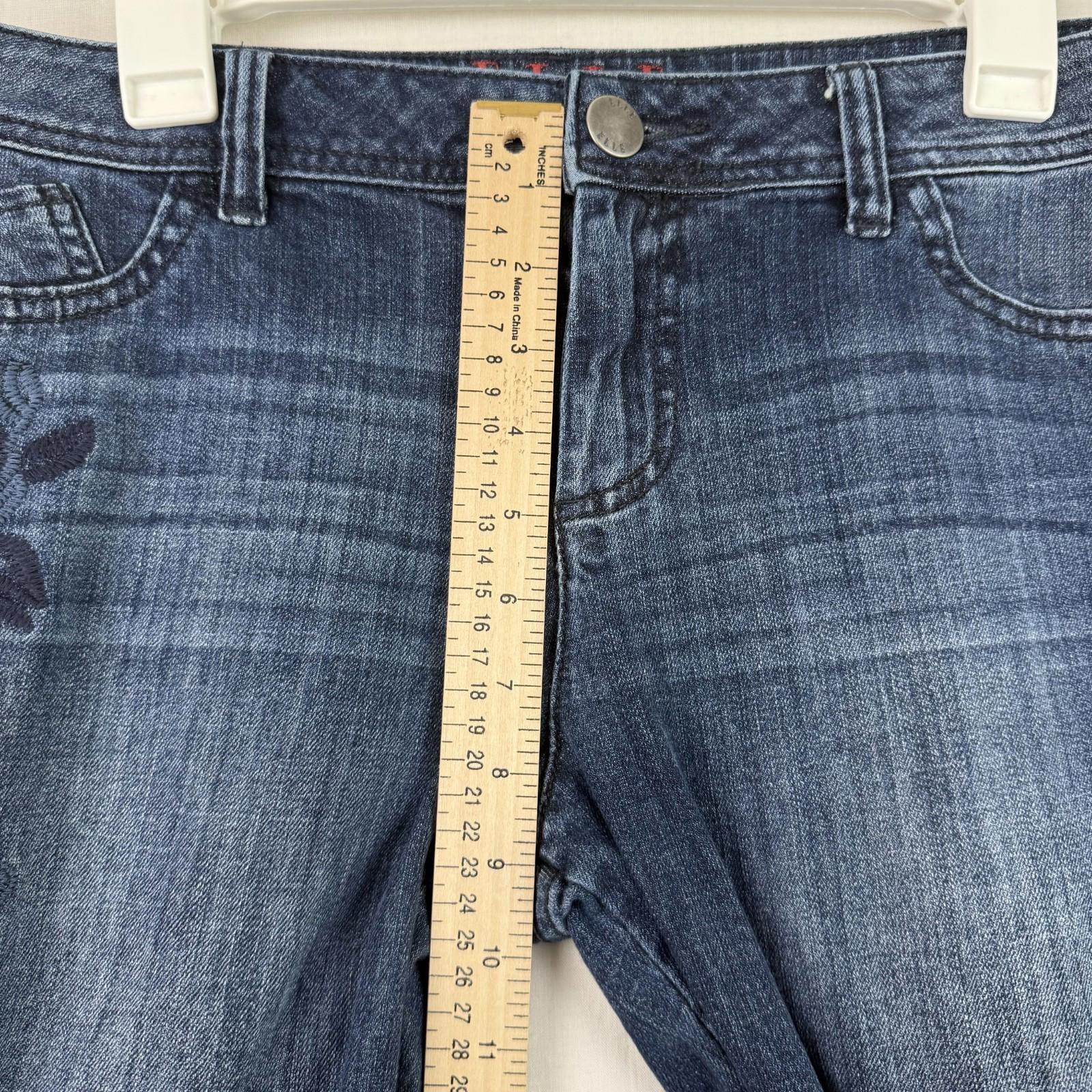ELLE Jeans Womens 14 Embroidered Floral Skinny Stretch Denim No Front Pockets